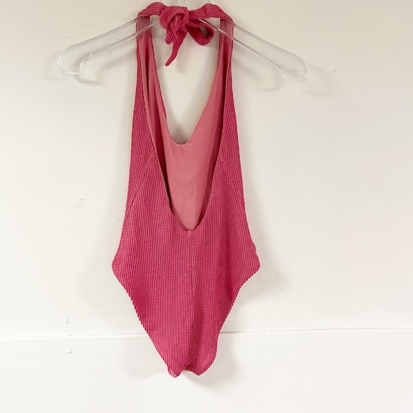 Veronica Beard Salis swimsuit one piece pink textured deep V Halter Tie Size XS - Picture 10 of 15
